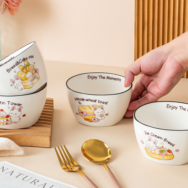 Porcelain Kids Bowl Cute Cartoon Usage Scene