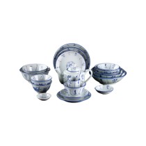 Vintage Blue & White Porcelain Dinnerware Set | Bowls, Plates & Teapot for Traditional Dining