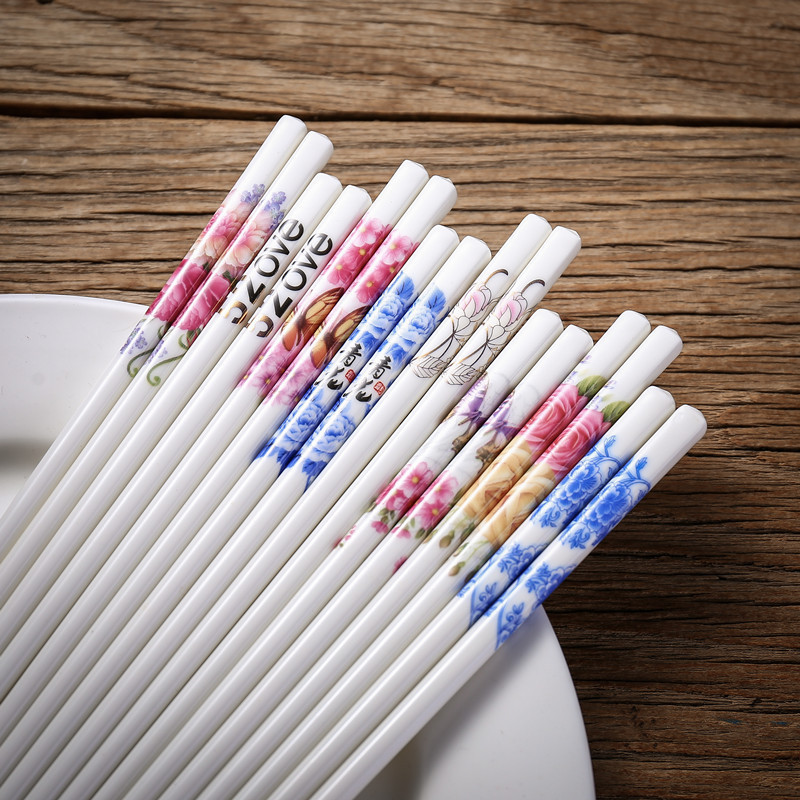 Elegant Floral Ceramic Chopsticks Usage Scene