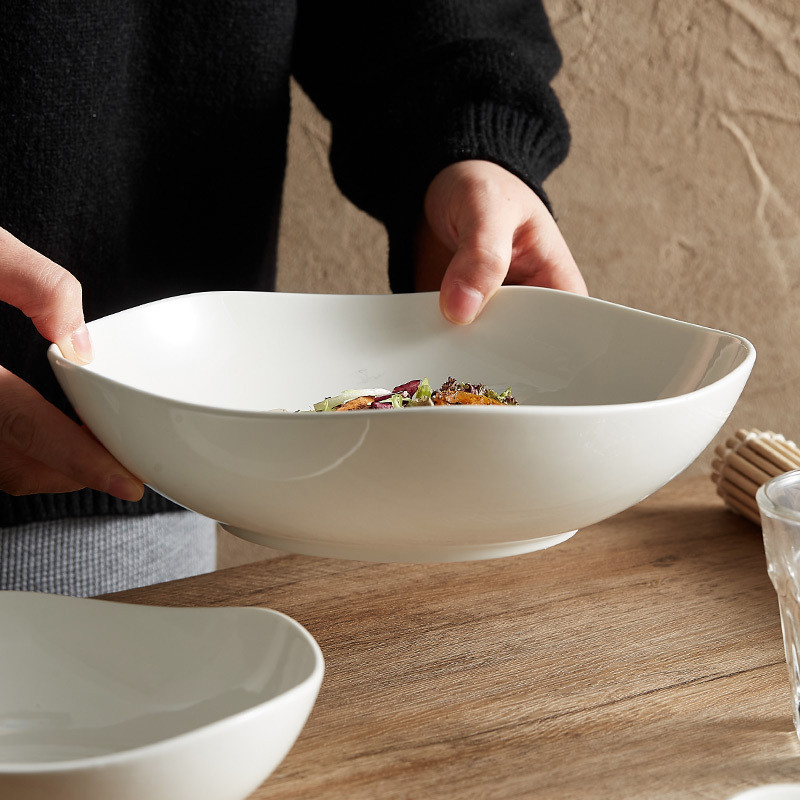 Side Placement Of Luxury Wave Ceramic Salad Bowl