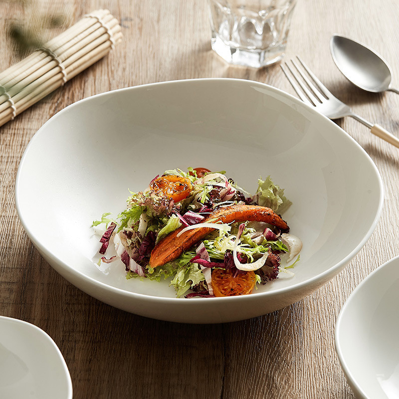 Luxury Wave Ceramic Salad Bowl With Salad