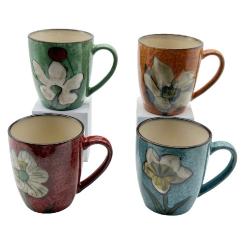 Handcrafted Reactive Glaze Floral Ceramic Mug – 390ml Vintage Stoneware Coffee Cup
