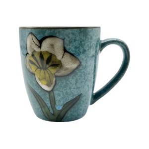 Handcrafted Reactive Glaze Floral Ceramic Mug – 390ml Vintage Stoneware Coffee Cup