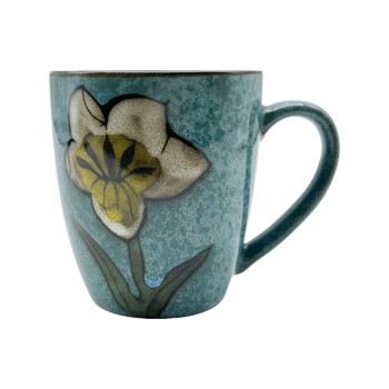 Handcrafted Reactive Glaze Floral Ceramic Mug – 390ml Vintage Stoneware Coffee Cup