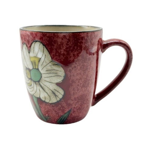 Handcrafted Reactive Glaze Floral Ceramic Mug – 390ml Vintage Stoneware Coffee Cup