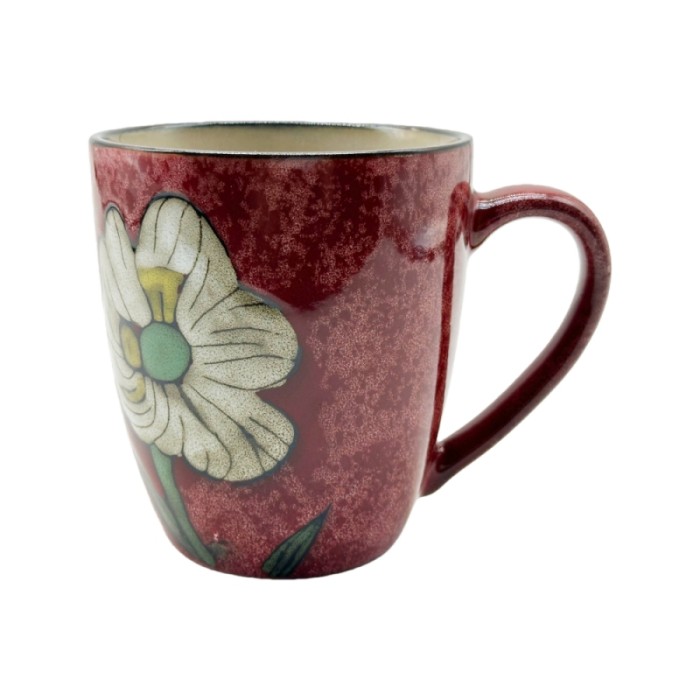 Handcrafted Reactive Glaze Floral Ceramic Mug – 390ml Vintage Stoneware Coffee Cup