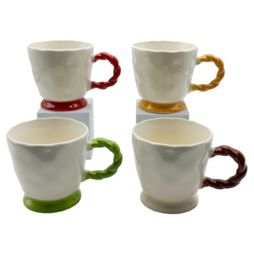 New Bone China Mug with Twisted Handle and Color Base – 416ml Modern Ceramic Coffee Cup