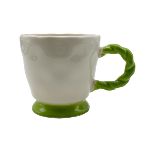 New Bone China Mug with Twisted Handle and Color Base – 416ml Modern Ceramic Coffee Cup