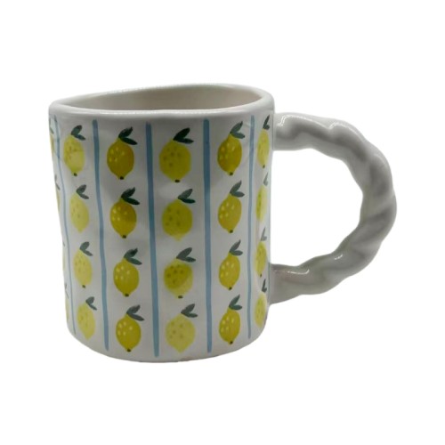 Creative Hand-Painted Ceramic Mug – Cute Fruit & Floral Coffee Cups with Twisted Handle