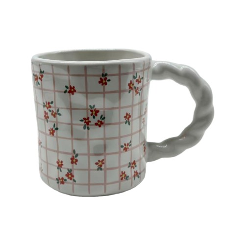 Creative Hand-Painted Ceramic Mug – Cute Fruit & Floral Coffee Cups with Twisted Handle