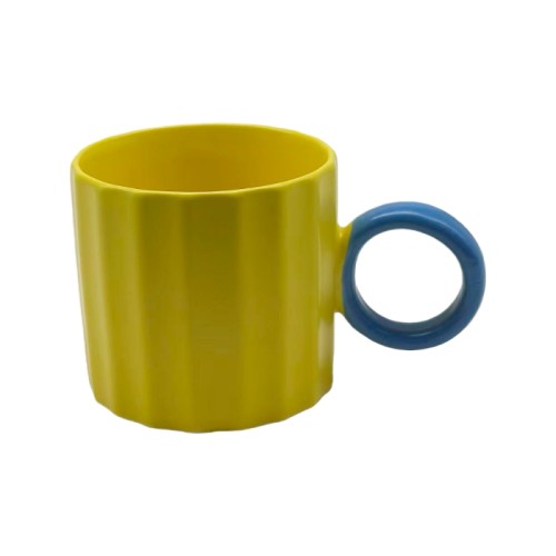 Color Contrast Ceramic Mug – Modern New Bone China Coffee Cup with Circular Handle