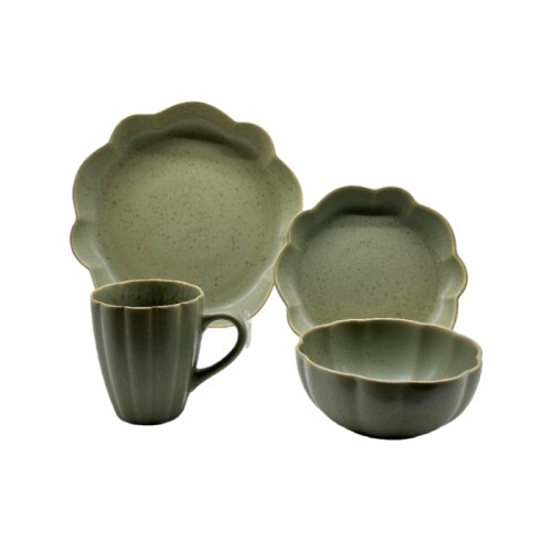 Artisan Green Stoneware Tableware Set – 4 Piece Ceramic Dinnerware for Modern Home Dining