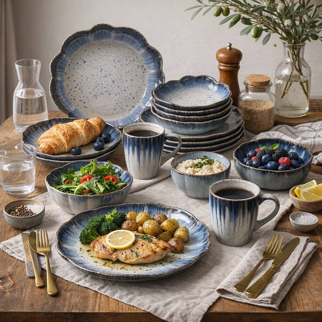 Minimalist White Square Ceramic Dinnerware Set In Dining Scene