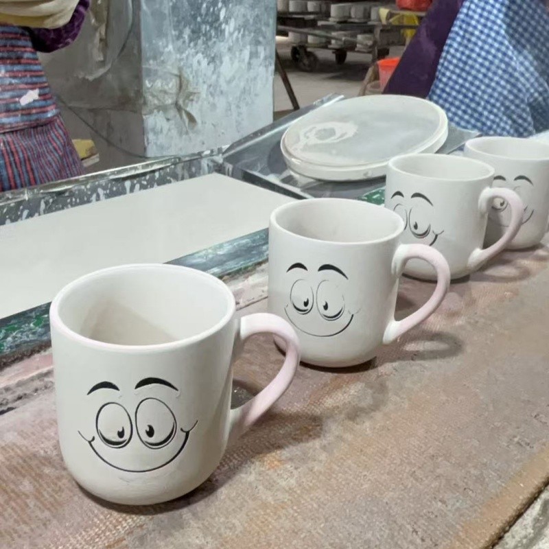 custom ceramic coffee mug underglaze logo recessed effect branding mug