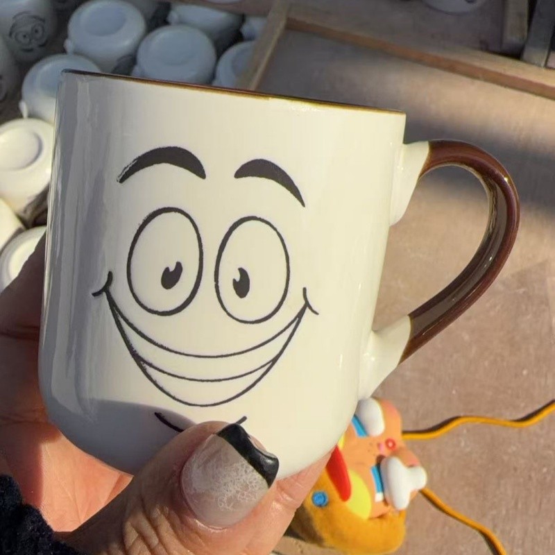 ceramic mug underglaze logo detail recessed texture under glaze finish