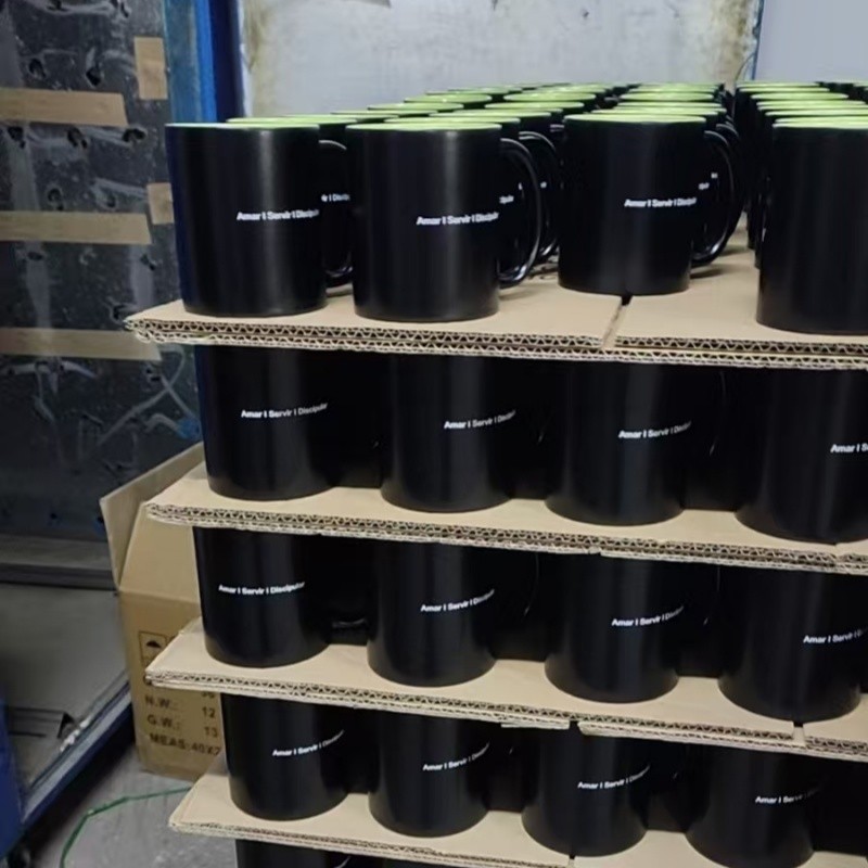coffee mug screen printing logo on glaze production ready bulk order