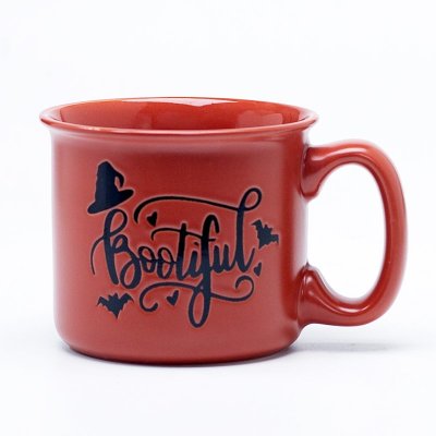 Screen-Printed Blue Floral Ceramic Coffee Mugs - Botanical Foliage Pattern, 11oz Stoneware