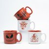 Silk-Screen Printed Halloween Blue Floral Ceramic Mugs - Spooky Foliage, 11oz Stoneware
