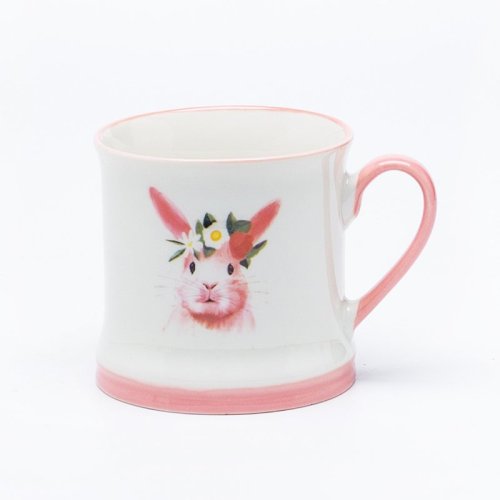 Silk-Screen Printed Multicolor Rabbit Animal Ceramic Coffee Mugs - Cute Bunny Pattern, 11oz Stoneware