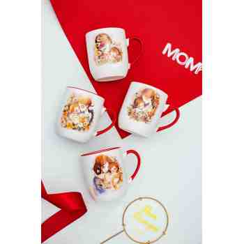 Silk-Screen Printed Mother's Day Ceramic Coffee Mugs - Parent & Child Warm Red Pattern, 11oz Stoneware