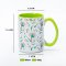 Silk-Screen Printed Fresh Floral Ceramic Coffee Mugs - Elegant Floral Pattern, Solid Color Handle, 11oz Stoneware