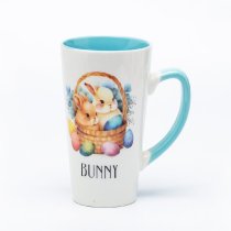Silk-Screen Printed Easter Bunny Tall Ceramic Mugs - Tall Shape, Solid Color Inside, 12oz Stoneware