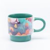 Silk-Screen Printed Blue Floral Ceramic Coffee Mugs - Classic Blue on White, 11oz Stoneware