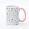 Silk-Screen Printed Fresh Floral Ceramic Coffee Mugs - Elegant Floral Pattern, Solid Color Handle, 11oz Stoneware
