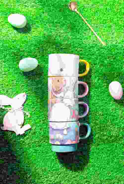 Silk-Screen Printed Easter Stacking Cup Set - Multicolor Stacking Mugs Set, 11oz Stoneware