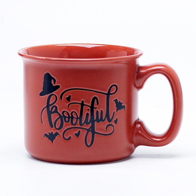 Tazas de café de cerámica con logo grabado en relieve y diseño floral rojo de Halloween - Patrón espeluznante rojo y blanco