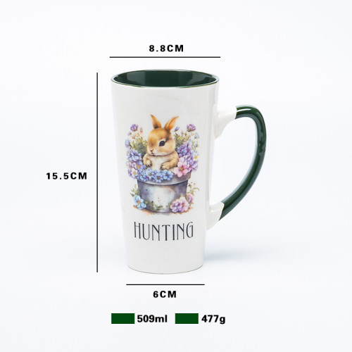 Ceramic Decal Printed Easter Bunny Tall Ceramic Mugs - Tall Shape, Solid Color Inside, Stoneware