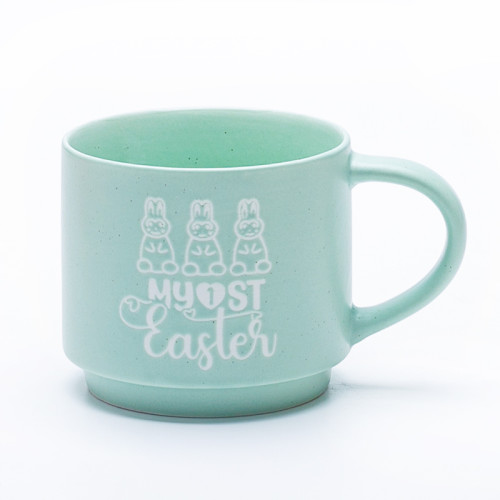 Debossed Logo Easter Solid Color Stackable Ceramic Mugs - Stackable Design
