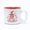 Debossed Logo Halloween Red Floral Ceramic Coffee Mugs - Red & White Spooky Pattern, Stoneware