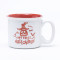 Debossed Logo Halloween Red Floral Ceramic Coffee Mugs - Red & White Spooky Pattern, Stoneware
