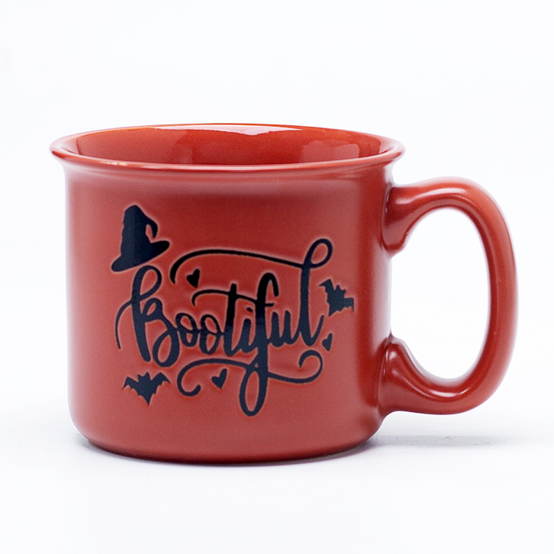 Debossed Logo Halloween Red Floral Ceramic Coffee Mugs - Red & White Spooky Pattern