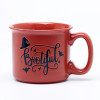 Debossed Logo Halloween Red Floral Ceramic Coffee Mugs - Red & White Spooky Pattern, Stoneware