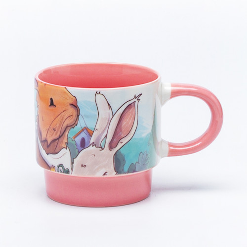 Ceramic Decal Printed Easter Stacking Cup Set - Multicolor Stacking Mugs Set, New Bone China