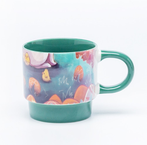 Ceramic Decal Printed Easter Stacking Cup Set - Multicolor Stacking Mugs Set, New Bone China