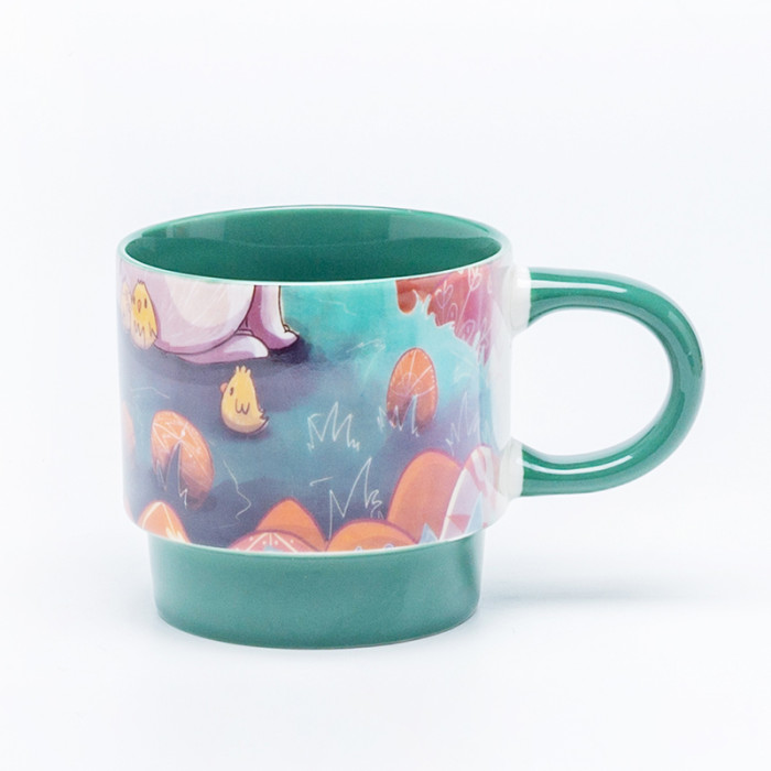 Ceramic Decal Printed Easter Stacking Cup Set - Multicolor Stacking Mugs Set, New Bone China