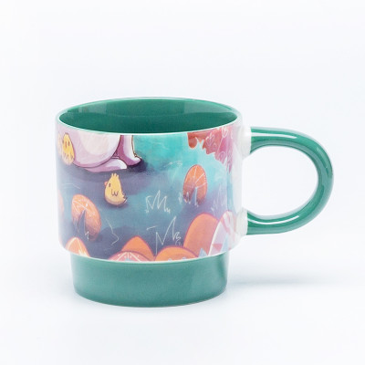 Ceramic Decal Printed Easter Stacking Cup Set - Multicolor Stacking Mugs Set, New Bone China