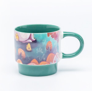 Ceramic Decal Printed Easter Stacking Cup Set - Multicolor Stacking Mugs Set, New Bone China