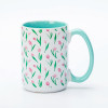 Ceramic Decal Printing Fresh Floral Ceramic Coffee Mugs - Elegant Floral Pattern, Solid Color Handle, Stoneware