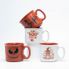 Debossed Logo Halloween Red Floral Ceramic Coffee Mugs - Red & White Spooky Pattern, Stoneware