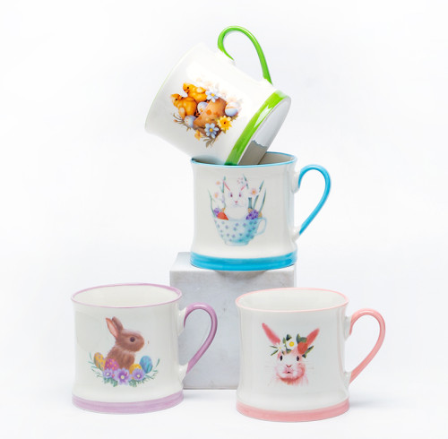 Ceramic Decal Printed Rabbit Animal Ceramic Coffee Mugs - Cute Bunny Pattern, Stoneware