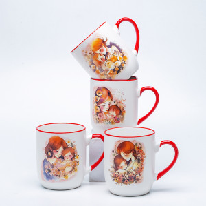 Ceramic Decal Printed Mother's Day Ceramic Coffee Mugs - Parent & Child Warm Red Pattern, Stoneware