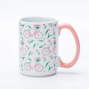 Ceramic Decal Printing Fresh Floral Ceramic Coffee Mugs - Elegant Floral Pattern, Solid Color Handle, Stoneware