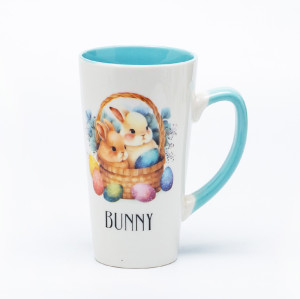 Ceramic Decal Printed Easter Bunny Tall Ceramic Mugs - Tall Shape, Solid Color Inside, Stoneware