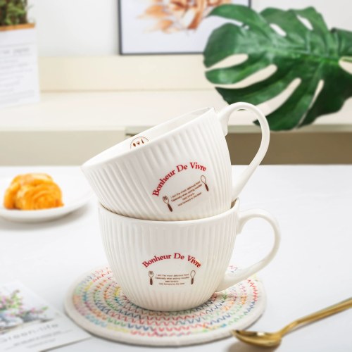 550ml Large Ceramic Breakfast Mug with Lid and Spoon