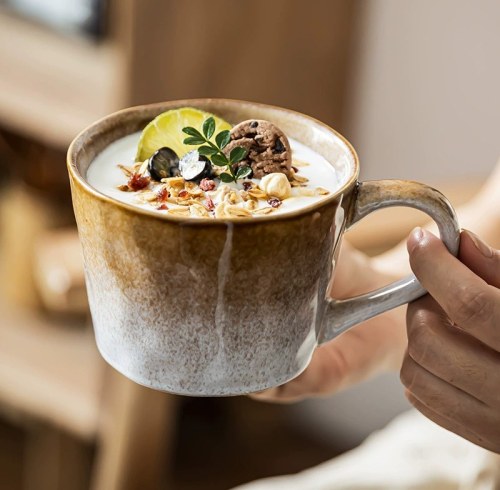 Taza de cerámica de 360 ml con degradado de horno y esmalte reactivo