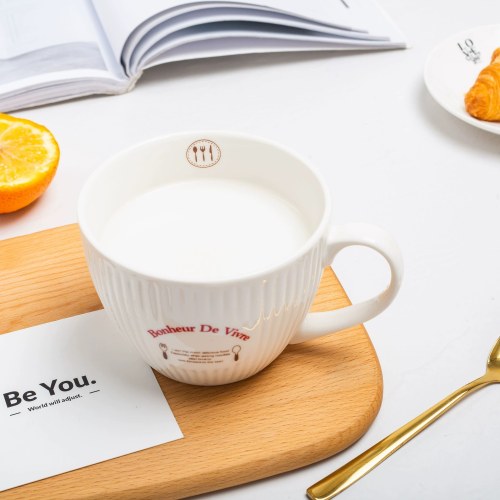 550ml Large Ceramic Breakfast Mug with Lid and Spoon